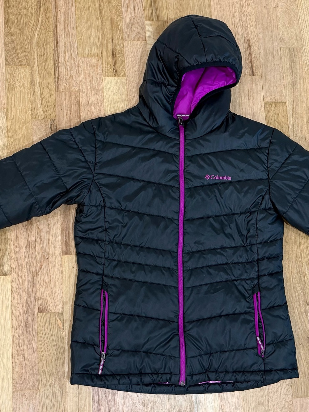 Columbia Girls XL 550 TurboDown Omni-Heat Puffer Jacket Black Pink